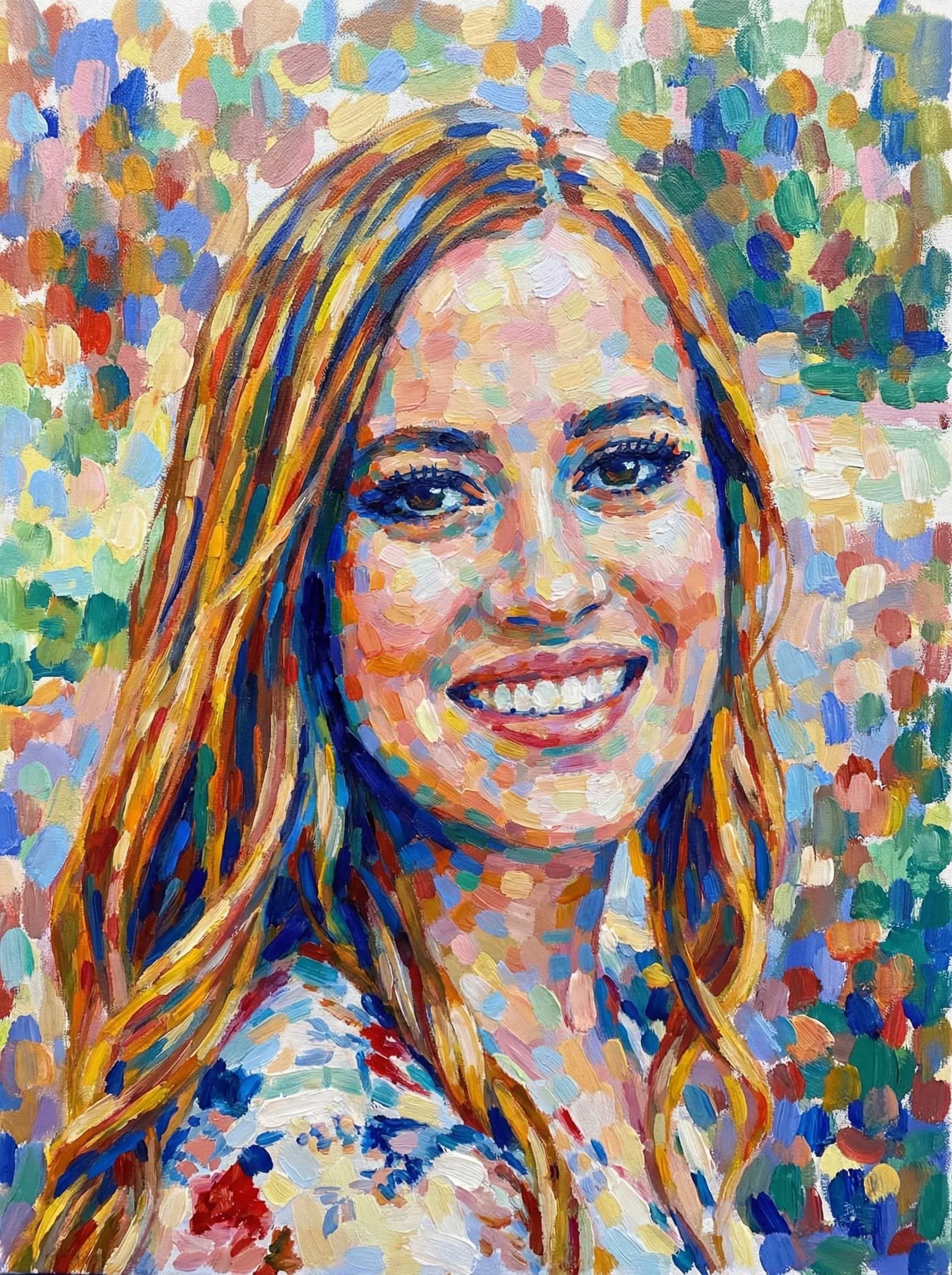 Image in the art style: pointillism.