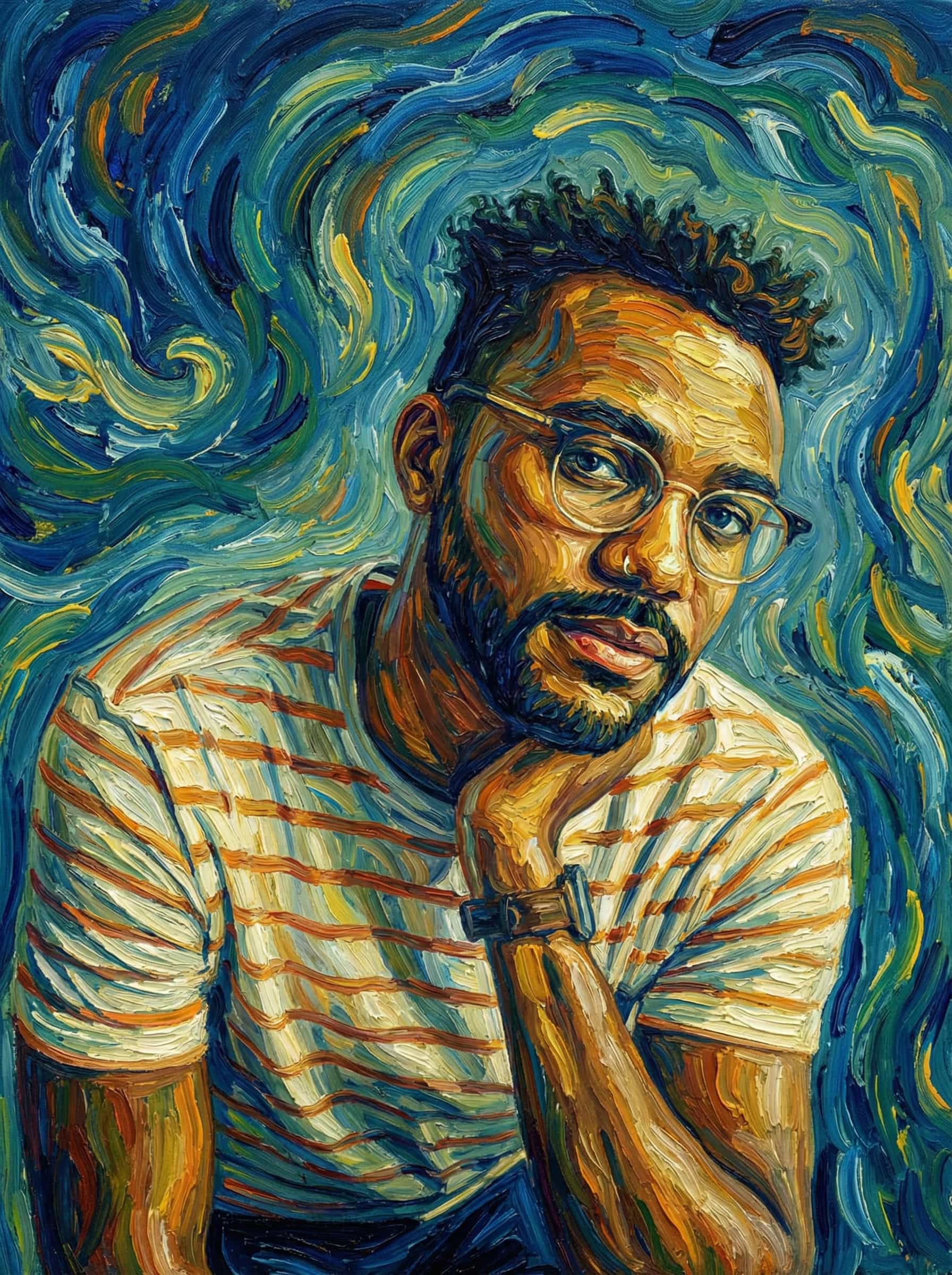 Image in the art style: van gogh.