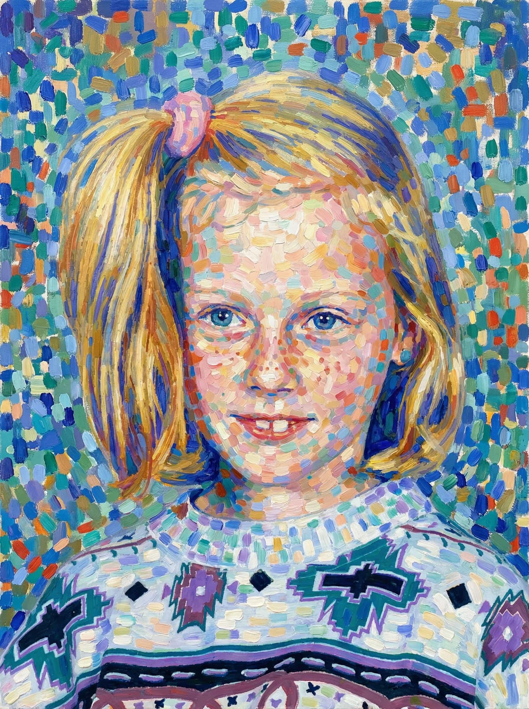 Image in the art style: pointillism.