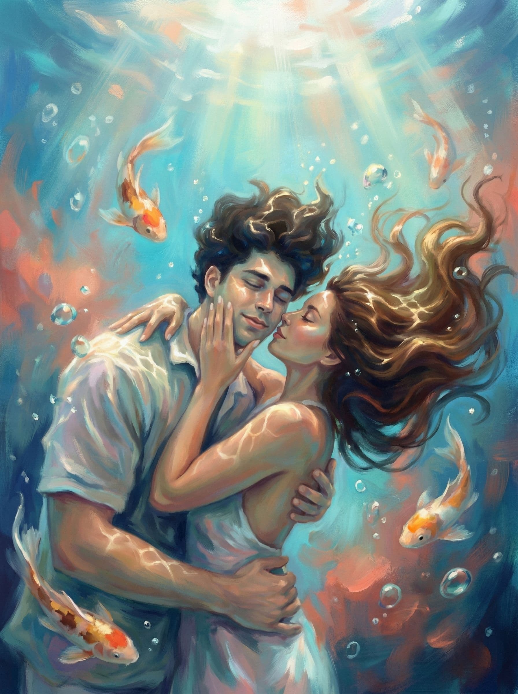 Image in the art style: underwater surreal portrait.