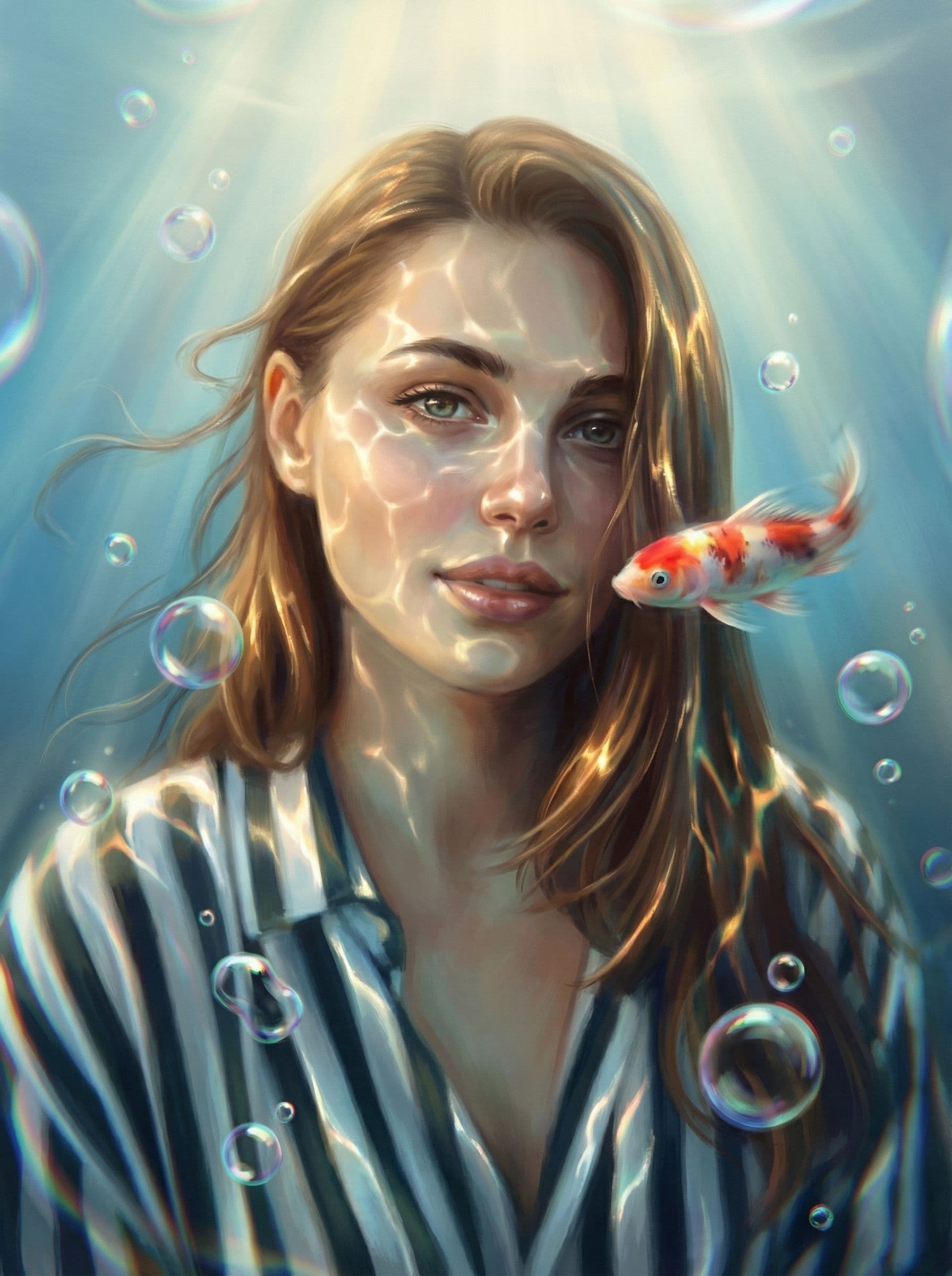 Image in the art style: serene surreal portrait.