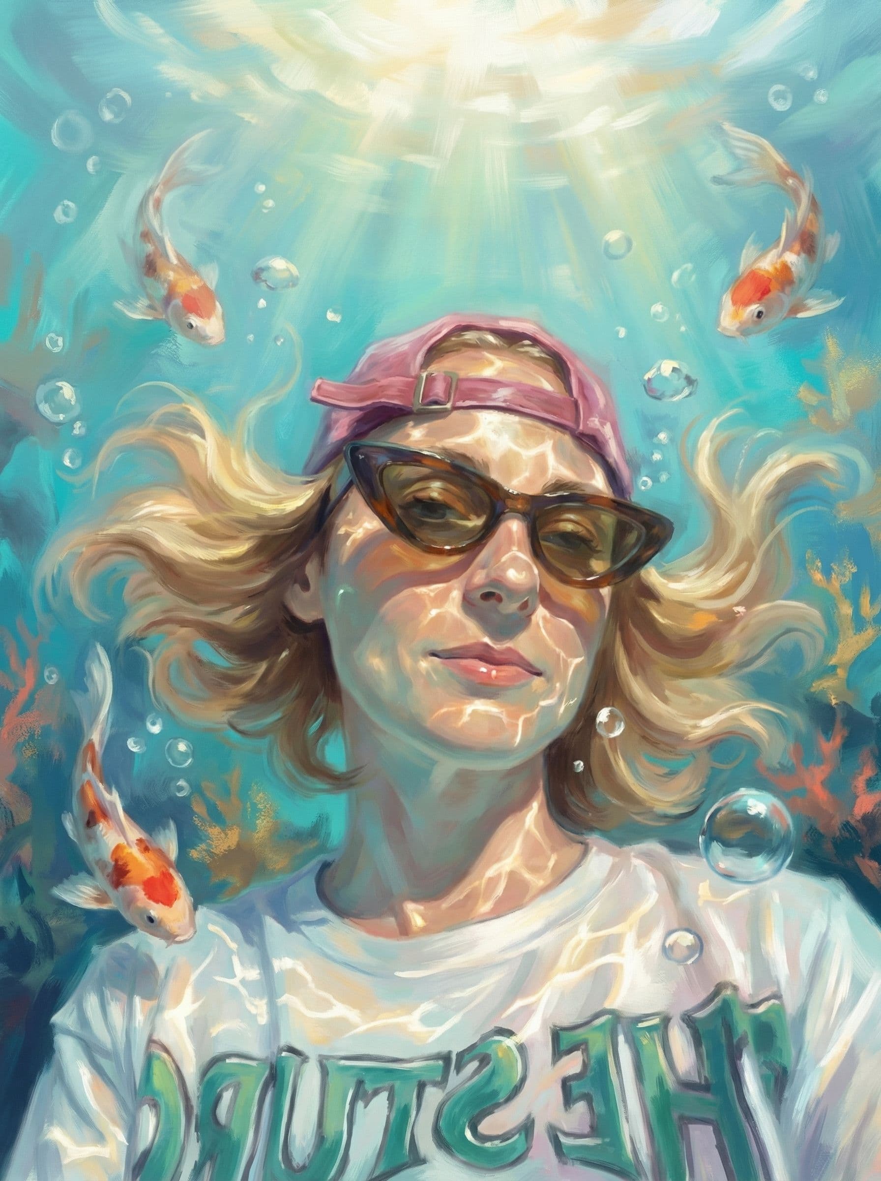 Image in the art style: underwater surreal portrait.