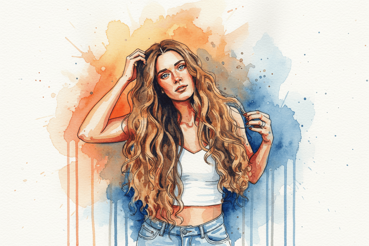 Transform the photo into a vivid expressive watercolor portrait combined with fine ink linework. Use bold, saturated watercolor splashes in warm oranges, reds, and yellows contrasted with deep blues and indigos. Build the image with layered translucent washes, dynamic bleeding edges, and fluid gradients that merge into each other. Add fine, sketch-like ink outlines to emphasize facial features, hair strands, and structural contours, keeping the lines loose, organic, and slightly imperfect. Include watercolor drips, splatters, and textured paper grain for an energetic handmade feel. Maintain strong color contrasts, luminous highlights, and expressive brushstrokes that mix both controlled detail and loose abstract washes. The final result should look like a vibrant, emotionally charged watercolor portrait enhanced by delicate ink sketch work. Maintain the main subject and composition of the original image but completely change the artistic rendering to match the description. Return ONLY the image.