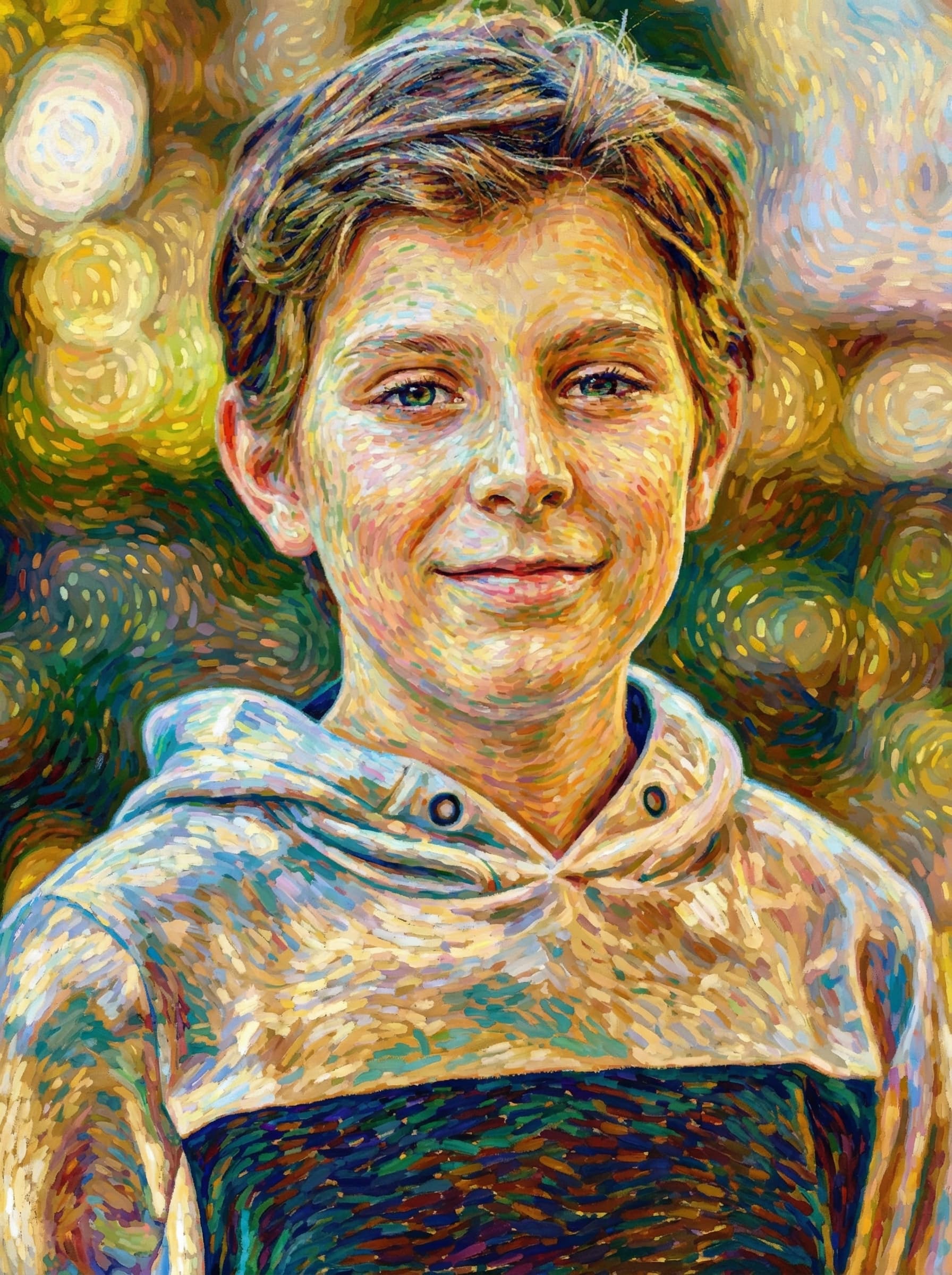 Image in the art style: pointillism.