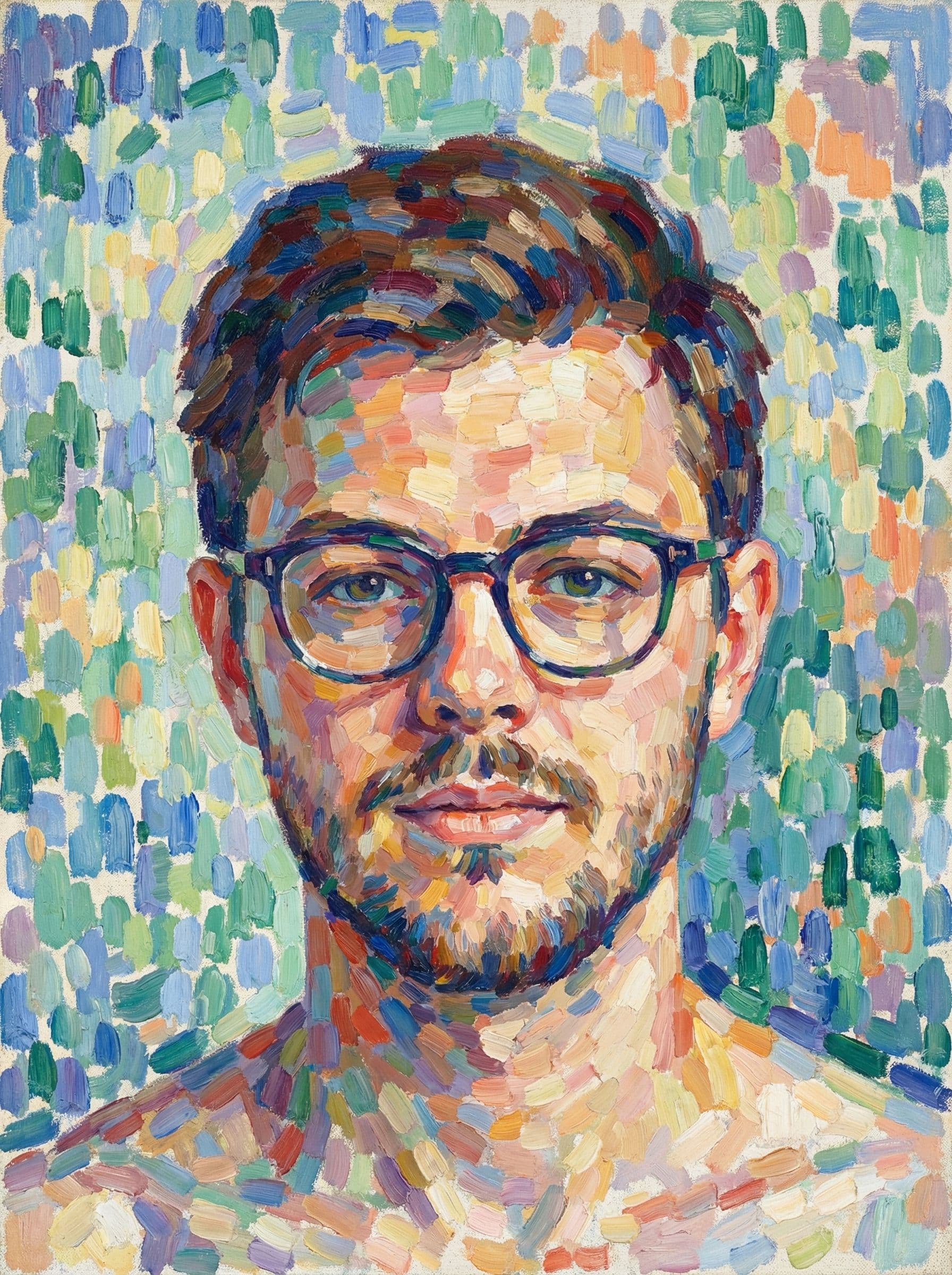 Image in the art style: pointillism.