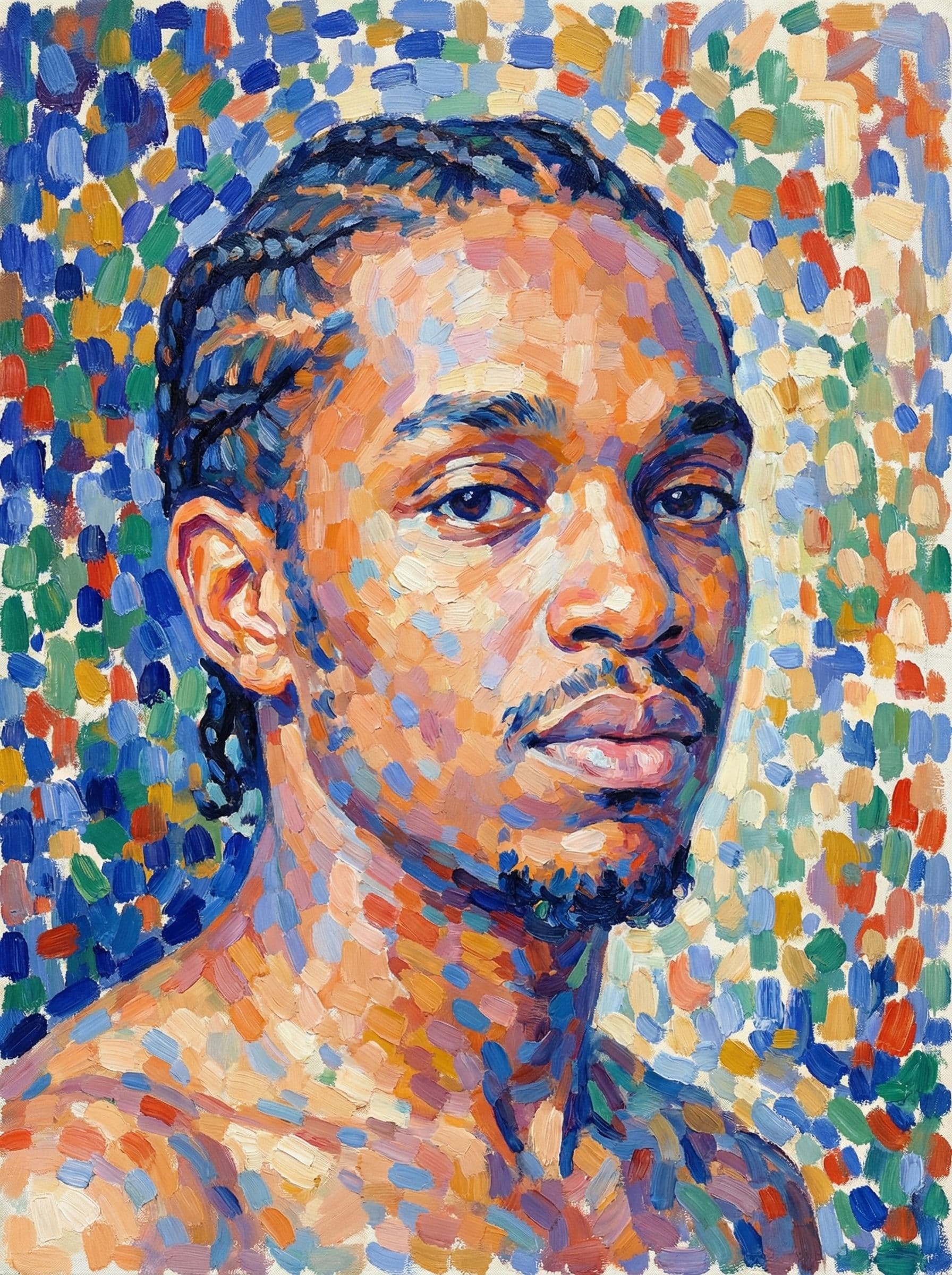 Image in the art style: pointillism.