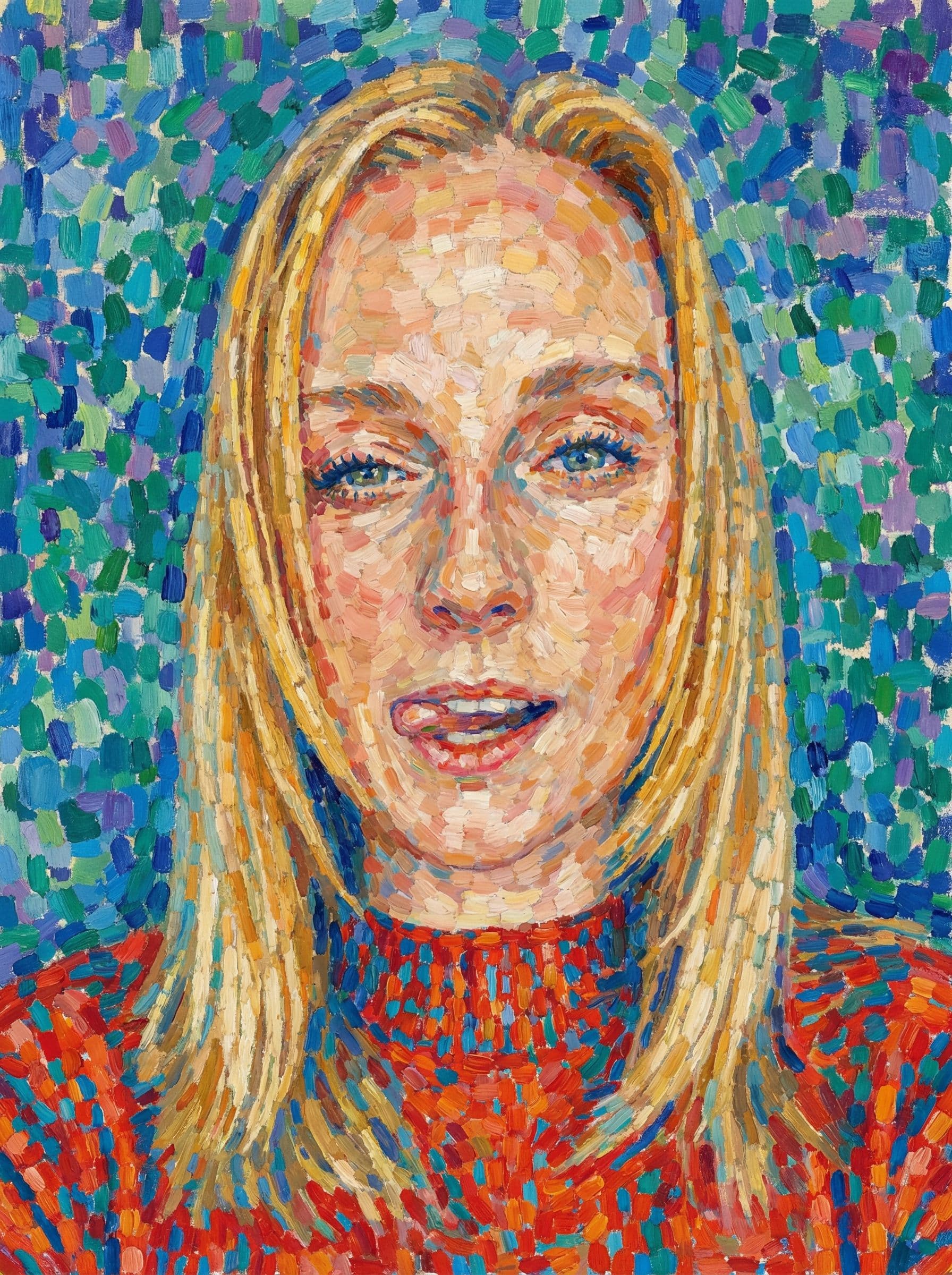 Image in the art style: pointillism.