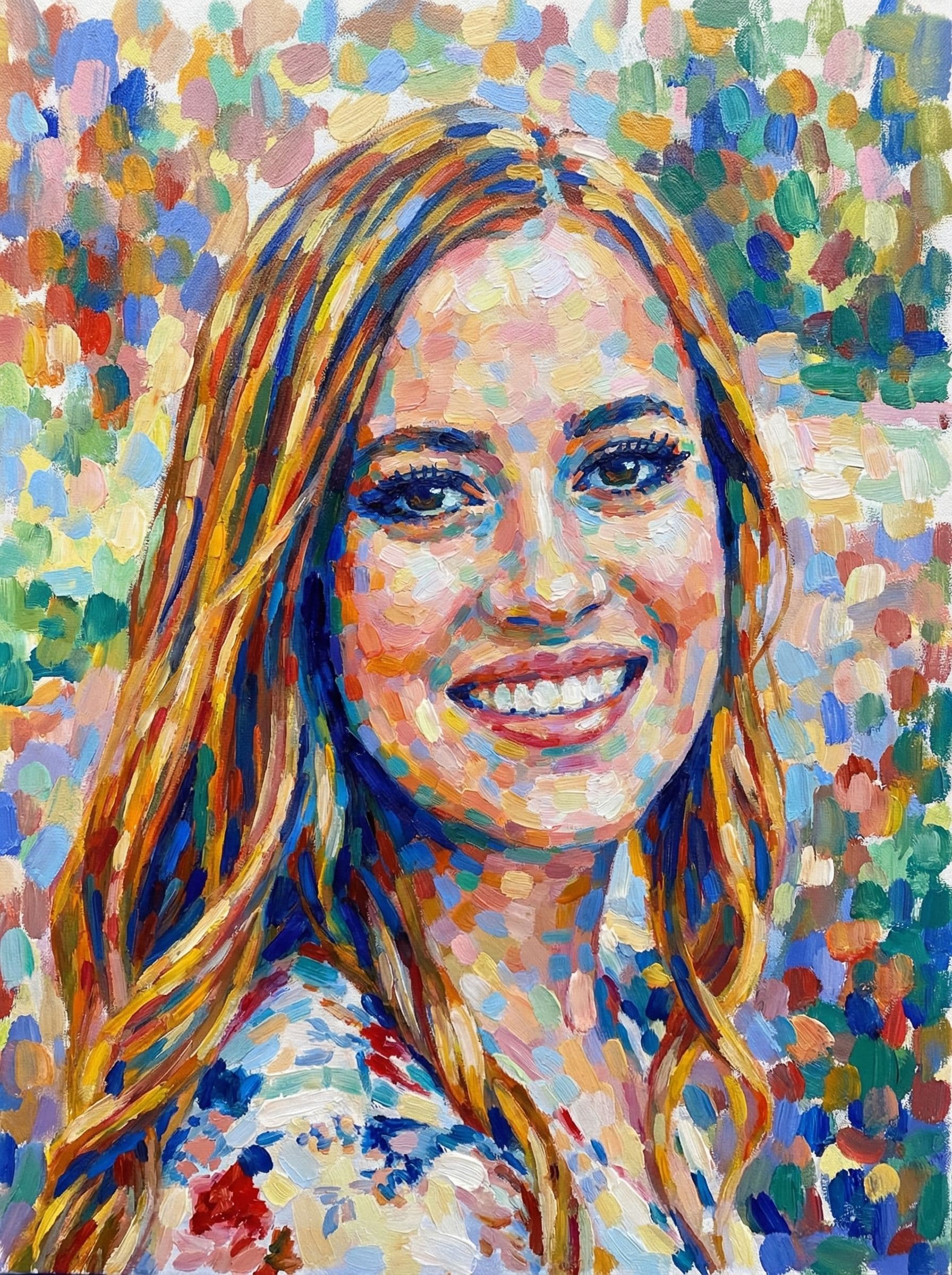 Image in the art style: pointillism.