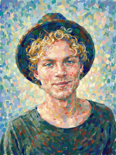 Image in the art style: pointillism.