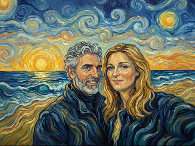 Image in the art style: van gogh.