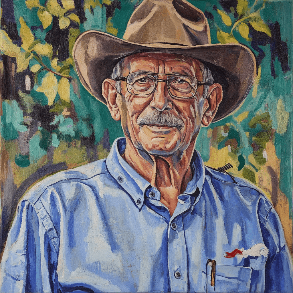Create a vibrant canvas painting of an elderly man...