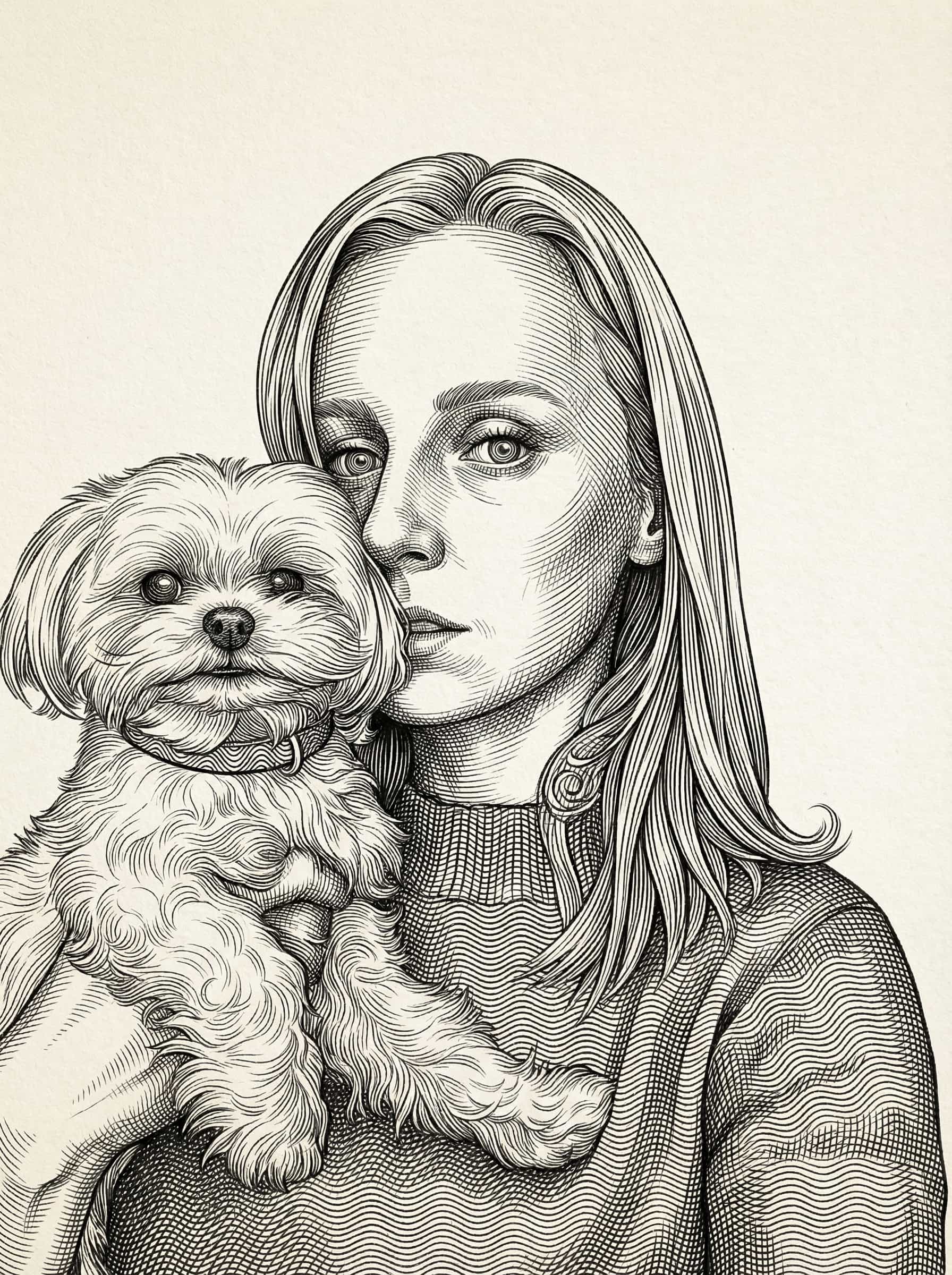 Transform this image into Transform this photo into a classical engraving style characterized by dense, meticulously arranged linework, curved hatching, and sculptural shading reminiscent of vintage banknote engravings and old-world printmaking. Render the entire portrait using fine parallel lines, cross-contours, and guilloché-inspired wave patterns that create depth, volume, and intricate texture.
Use just black ink on a light background to emphasize the craftsmanship of the etched lines.
Facial features should be formed entirely through engraved strokes, with line density increasing in shadowed regions and thinning in highlights.
Curved lines should follow anatomical contours—around the eyes, nose, lips, and cheeks—to sculpt the form with mathematical precision.
In areas like hair and ornamental details, use flowing, rhythmic line clusters and curls similar to classical copperplate engravings.
Eyes should be emphasized with concentric circular line patterns, creating the intense, hypnotic gaze typical of historical engraving styles.
The overall artwork should feel like a high-security banknote portrait or an old master etching—crisp, highly detailed, monochromatic, and elegantly engineered through pure line.
Remove the background and keep just the subject. Transform the provided image according to the style description. Return ONLY the image.