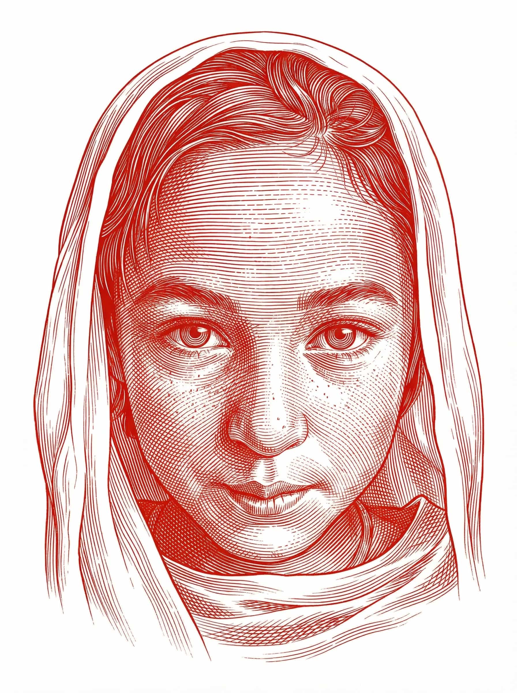 Transform this image into Transform this photo into a classical engraving style characterized by dense, meticulously arranged linework, curved hatching, and sculptural shading reminiscent of vintage banknote engravings and old-world printmaking. Render the entire portrait using fine parallel lines, cross-contours,
and guilloché-inspired wave patterns that create depth, volume, and intricate texture.
Use just colors: #da3c09 ink on a white background to emphasize the craftsmanship of the etched lines.
Facial features should be formed entirely through engraved strokes, with line density increasing in shadowed regions and thinning in highlights.
Curved lines should follow anatomical contours—around the eyes, nose, lips, and cheeks—to sculpt the form with mathematical precision.
In areas like hair and ornamental details, use flowing, rhythmic line clusters and curls similar to classical copperplate engravings.
Eyes should be emphasized with concentric circular line patterns, creating the intense, hypnotic gaze typical of historical engraving styles.
The overall artwork should feel like a high-security banknote portrait or an old master etching—crisp, highly detailed, monochromatic, and elegantly engineered through pure line.
Remove the background and keep just the subject. Transform the provided image according to the style description. Return ONLY the image.