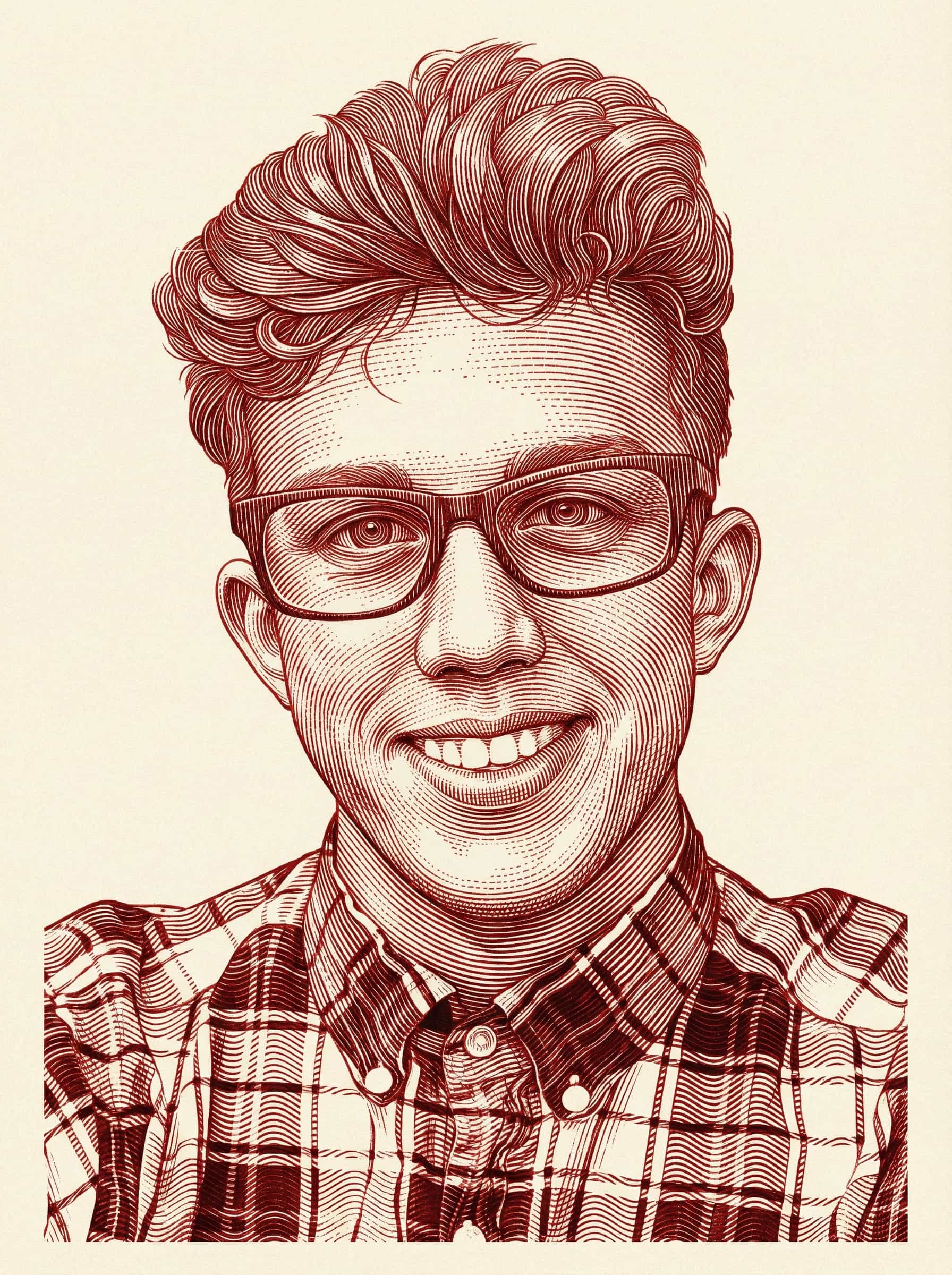 Transform this image into Transform this photo into a classical engraving style characterized by dense, meticulously arranged linework, curved hatching, and sculptural shading reminiscent of vintage banknote engravings and old-world printmaking. Render the entire portrait using fine parallel lines, cross-contours,
and guilloché-inspired wave patterns that create depth, volume, and intricate texture.
Use just #da3c09 ink on a light background to emphasize the craftsmanship of the etched lines.
Facial features should be formed entirely through engraved strokes, with line density increasing in shadowed regions and thinning in highlights.
Curved lines should follow anatomical contours—around the eyes, nose, lips, and cheeks—to sculpt the form with mathematical precision.
In areas like hair and ornamental details, use flowing, rhythmic line clusters and curls similar to classical copperplate engravings.
Eyes should be emphasized with concentric circular line patterns, creating the intense, hypnotic gaze typical of historical engraving styles.
The overall artwork should feel like a high-security banknote portrait or an old master etching—crisp, highly detailed, monochromatic, and elegantly engineered through pure line.
Remove the background and keep just the subject. Transform the provided image according to the style description. Return ONLY the image.