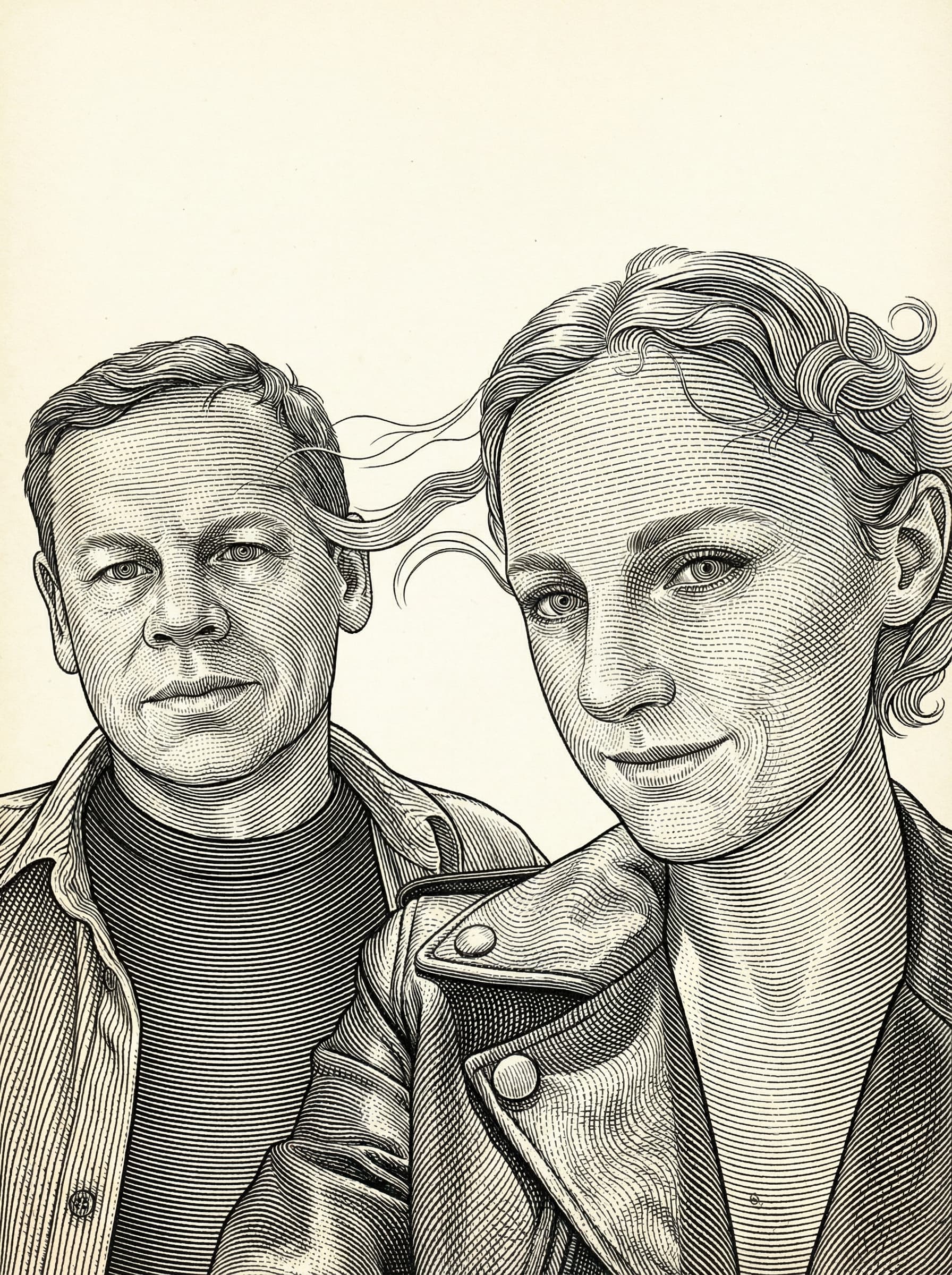 Transform this image into Transform this photo into a classical engraving style characterized by dense, meticulously arranged linework, curved hatching, and sculptural shading reminiscent of vintage banknote engravings and old-world printmaking. Render the entire portrait using fine parallel lines, cross-contours,
and guilloché-inspired wave patterns that create depth, volume, and intricate texture.
Use just ink on a light background to emphasize the craftsmanship of the etched lines.
Facial features should be formed entirely through engraved strokes, with line density increasing in shadowed regions and thinning in highlights.
Curved lines should follow anatomical contours—around the eyes, nose, lips, and cheeks—to sculpt the form with mathematical precision.
In areas like hair and ornamental details, use flowing, rhythmic line clusters and curls similar to classical copperplate engravings.
Eyes should be emphasized with concentric circular line patterns, creating the intense, hypnotic gaze typical of historical engraving styles.
The overall artwork should feel like a high-security banknote portrait or an old master etching—crisp, highly detailed, monochromatic, and elegantly engineered through pure line.
Remove the background and keep just the subject. Transform the provided image according to the style description. Return ONLY the image.