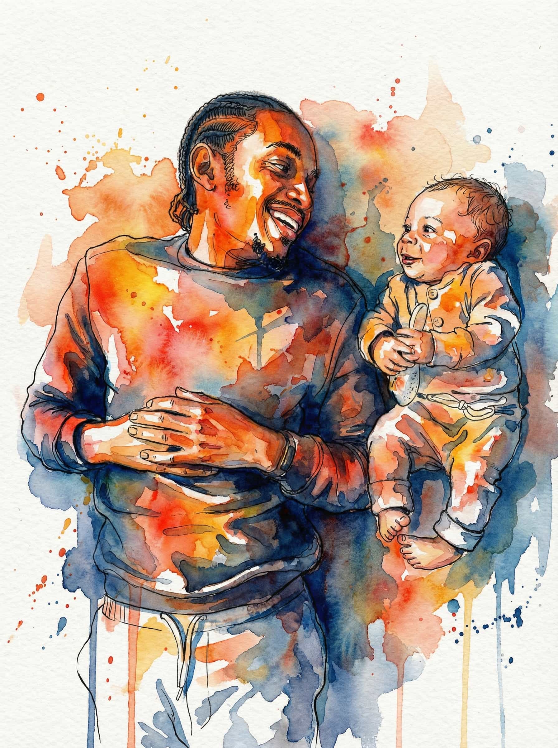 Transform this image into vivid expressive watercolor portrait combined with fine ink linework. Use bold, saturated watercolor splashes in warm oranges, reds, and yellows contrasted with deep blues and indigos. Build the image with layered translucent washes, dynamic bleeding edges, and fluid gradients that merge into each other. Add fine, sketch-like ink outlines to emphasize facial features, hair strands, and structural contours, keeping the lines loose, organic, and slightly imperfect. Include watercolor drips, splatters, and textured paper grain for an energetic handmade feel. Maintain strong color contrasts, luminous highlights, and expressive brushstrokes that mix both controlled detail and loose abstract washes. The final result should look like a vibrant, emotionally charged watercolor portrait enhanced by delicate ink sketch work. Transform the provided image according to the style description. Return ONLY the image.