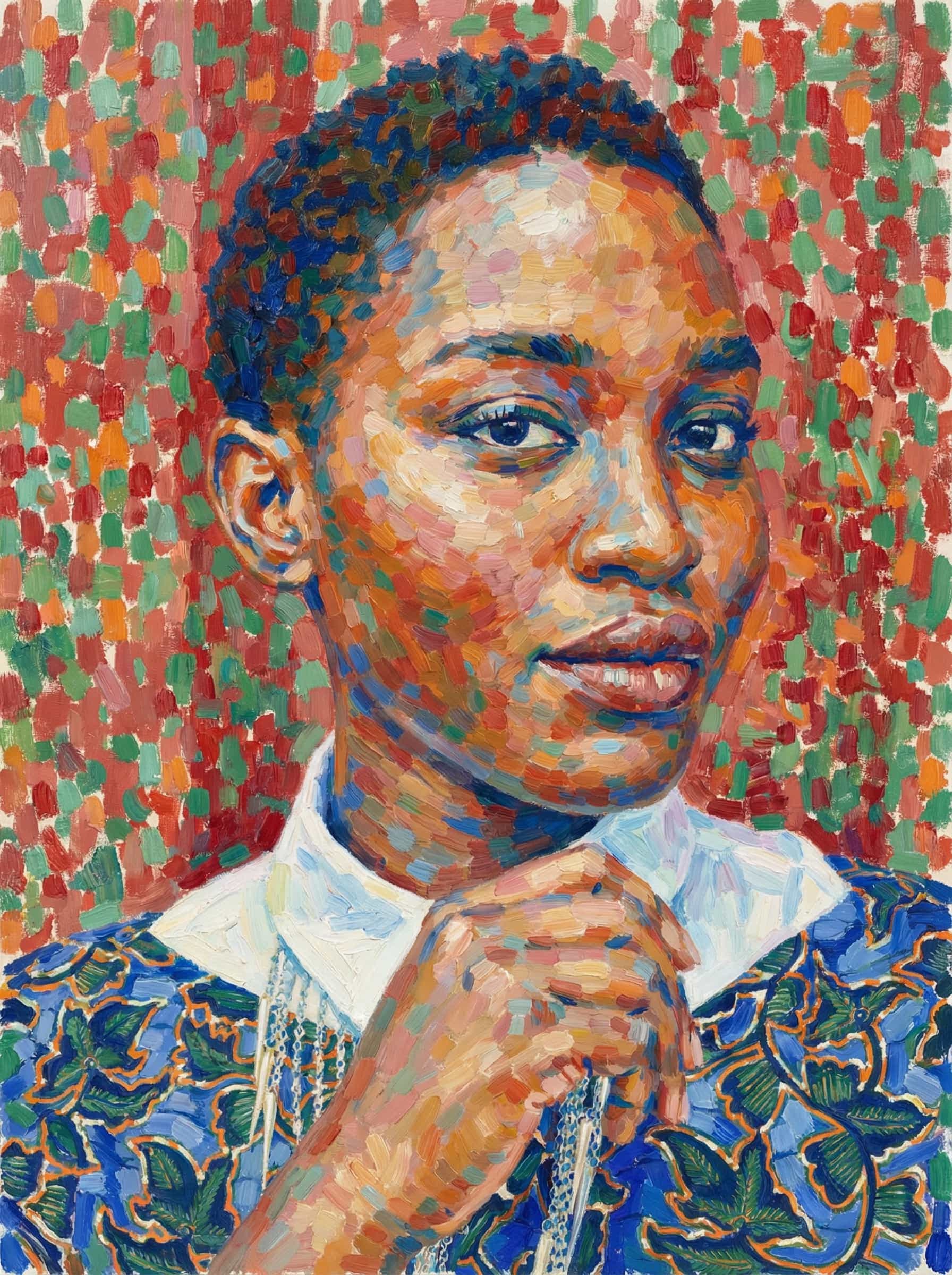 Image in the art style: pointillism.