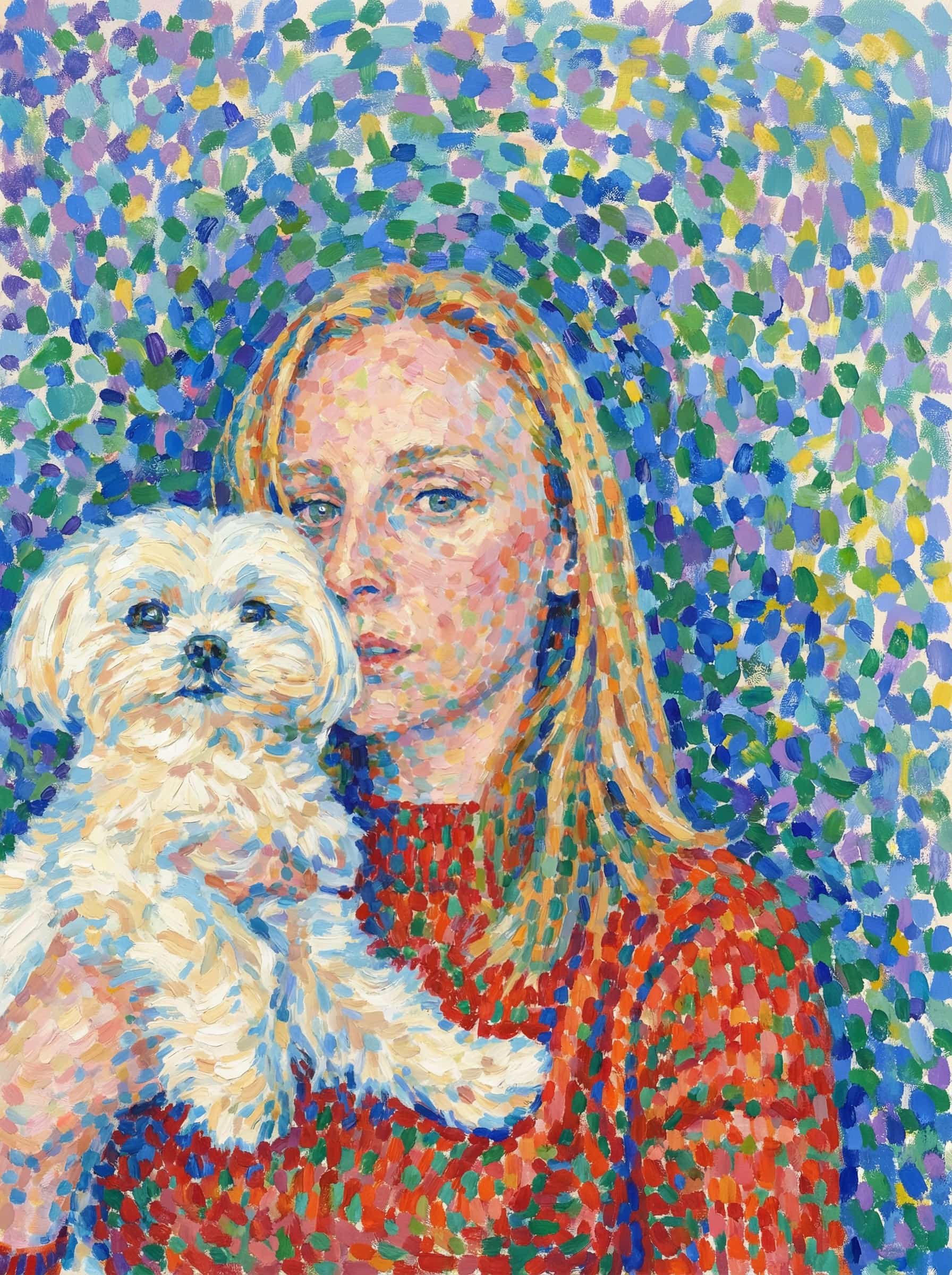 Image in the art style: pointillism.